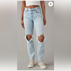 American Eagle Outfitters Light Blue Ripped Straight Leg Jeans